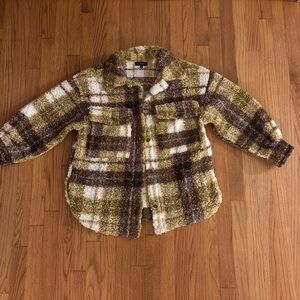 Blu Pepper Plaid Teddy Jacket in Brown and Cream